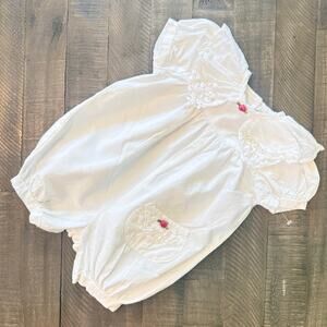 Allison Rose Baby Girl Heirloom Bubble Romper - White Lace & Pink Rose -Size 12M